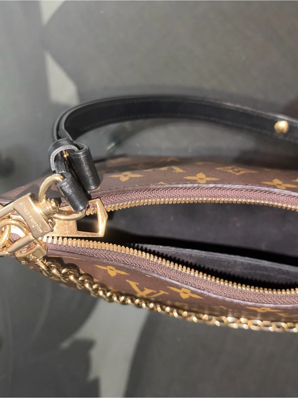 Louis Vuitton Boulogne Shoulder Bag with Black Trim and Gold Hardware